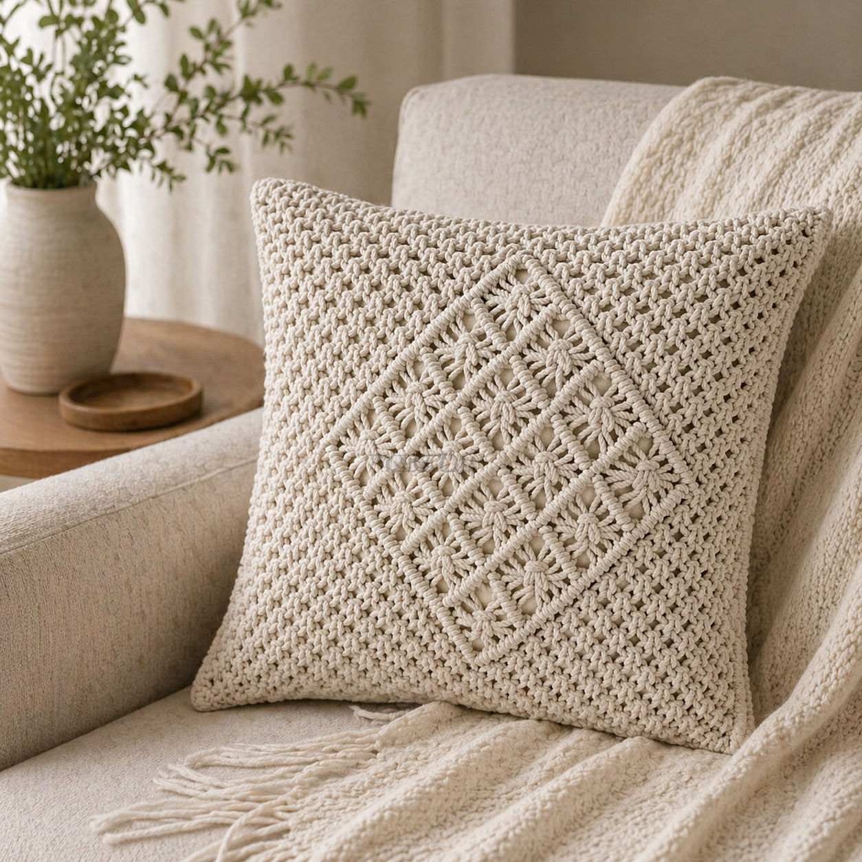 Beachy Handmade Macrame Pillow Sham